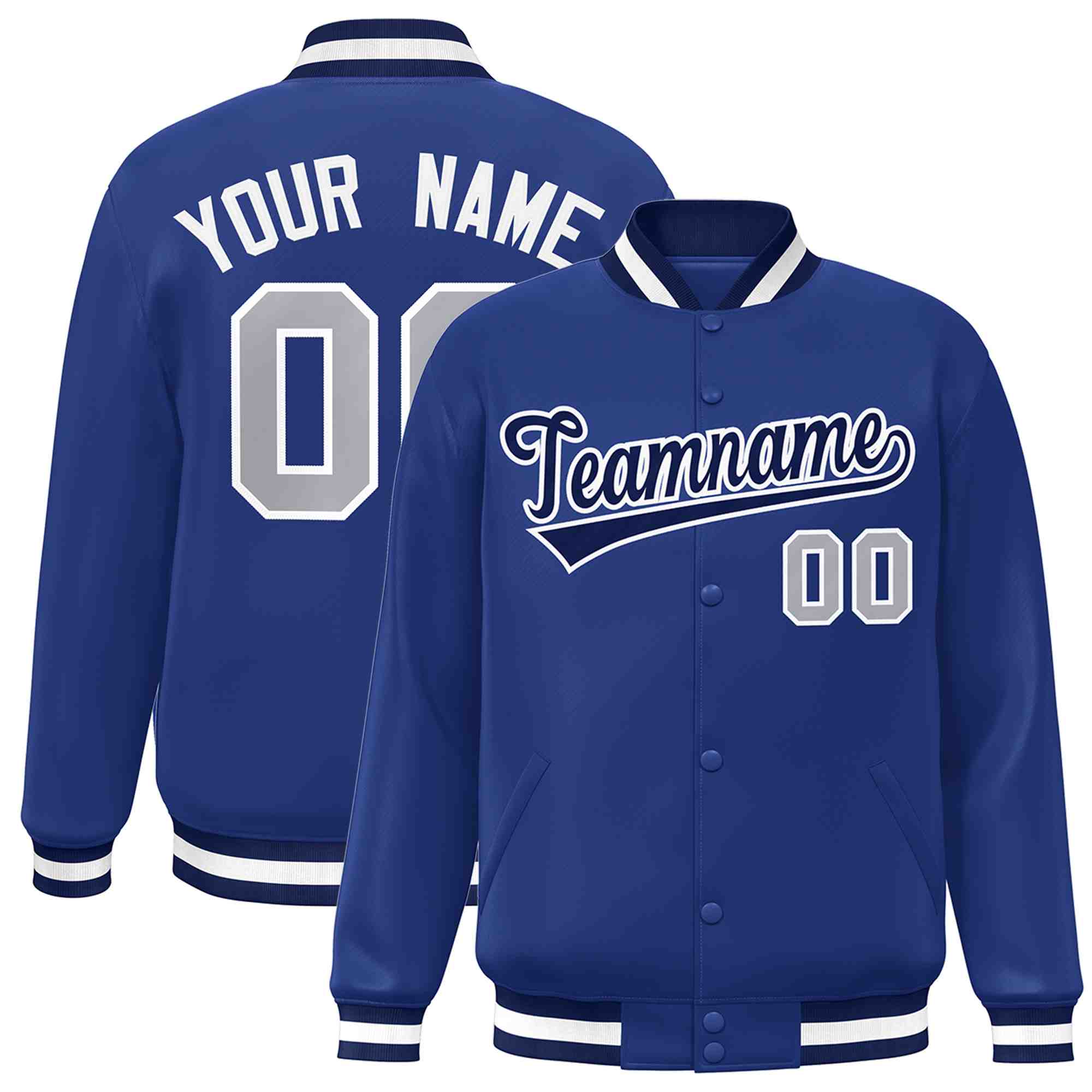 Custom Royal Navy-White Classic Style Varsity Full-Snap Letterman Jacket