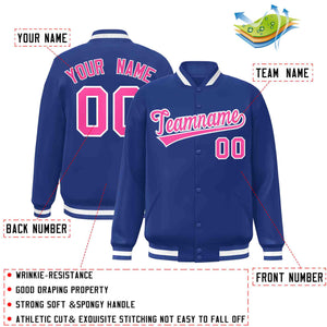 Custom Royal Pink-White Classic Style Varsity Full-Snap Letterman Jacket