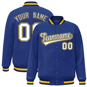 Custom Royal White-Navy Classic Style Varsity Full-Snap Letterman Jacket