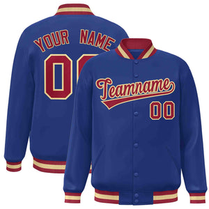 Custom Royal Crimson-Khaki Classic Style Varsity Full-Snap Letterman Jacket