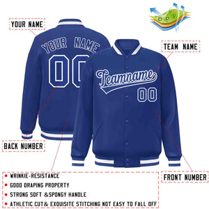 Custom Royal Royal-White Classic Style Varsity Full-Snap Letterman Jacket