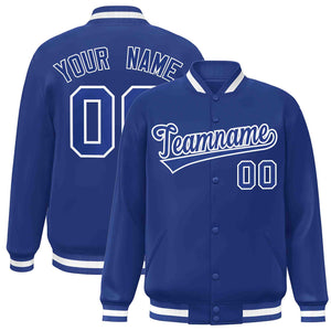 Custom Royal Royal-White Classic Style Varsity Full-Snap Letterman Jacket