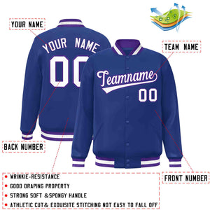 Custom Royal White-Purple Classic Style Varsity Full-Snap Letterman Jacket