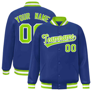 Custom Royal Neon Green-White Classic Style Varsity Full-Snap Letterman Jacket