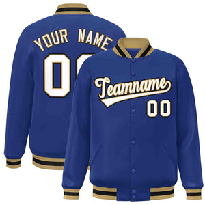 Custom Royal White-Old Gold Classic Style Varsity Full-Snap Letterman Jacket