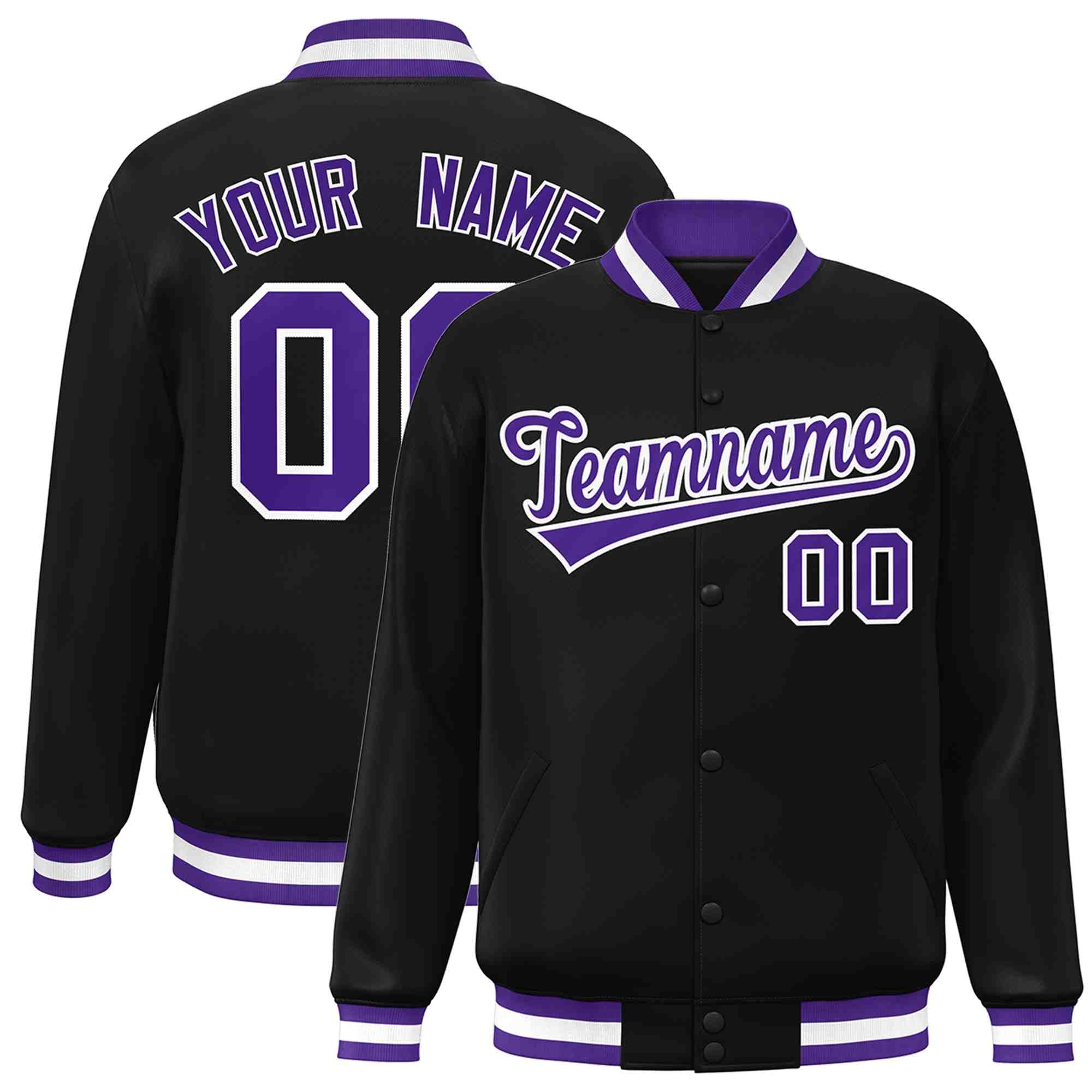 Custom Black Purple-White Classic Style Varsity Full-Snap Letterman Jacket