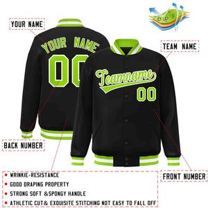 Custom Black Neon Green-White Classic Style Varsity Full-Snap Letterman Jacket