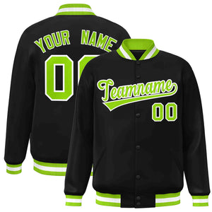 Custom Black Neon Green-White Classic Style Varsity Full-Snap Letterman Jacket