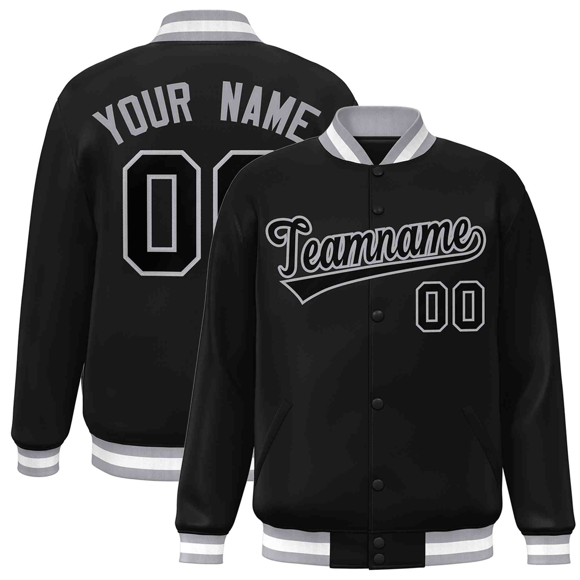 Custom Black Black-Gray Classic Style Varsity Full-Snap Letterman Jacket