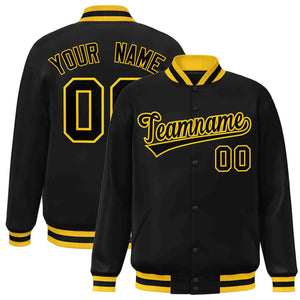 Custom Black Black-Gold Classic Style Varsity Full-Snap Letterman Jacket