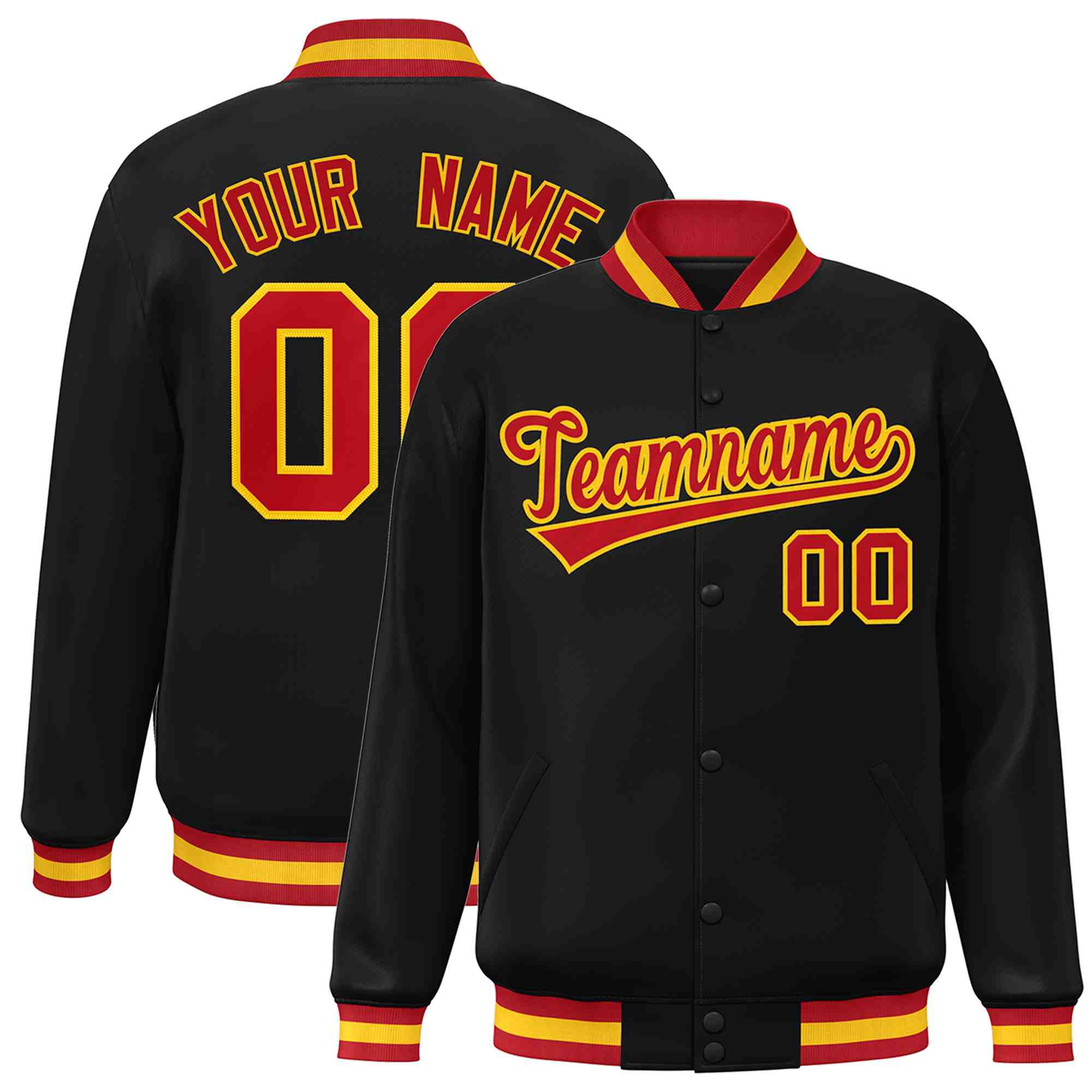 Custom Black Red-Gold Classic Style Varsity Full-Snap Letterman Jacket