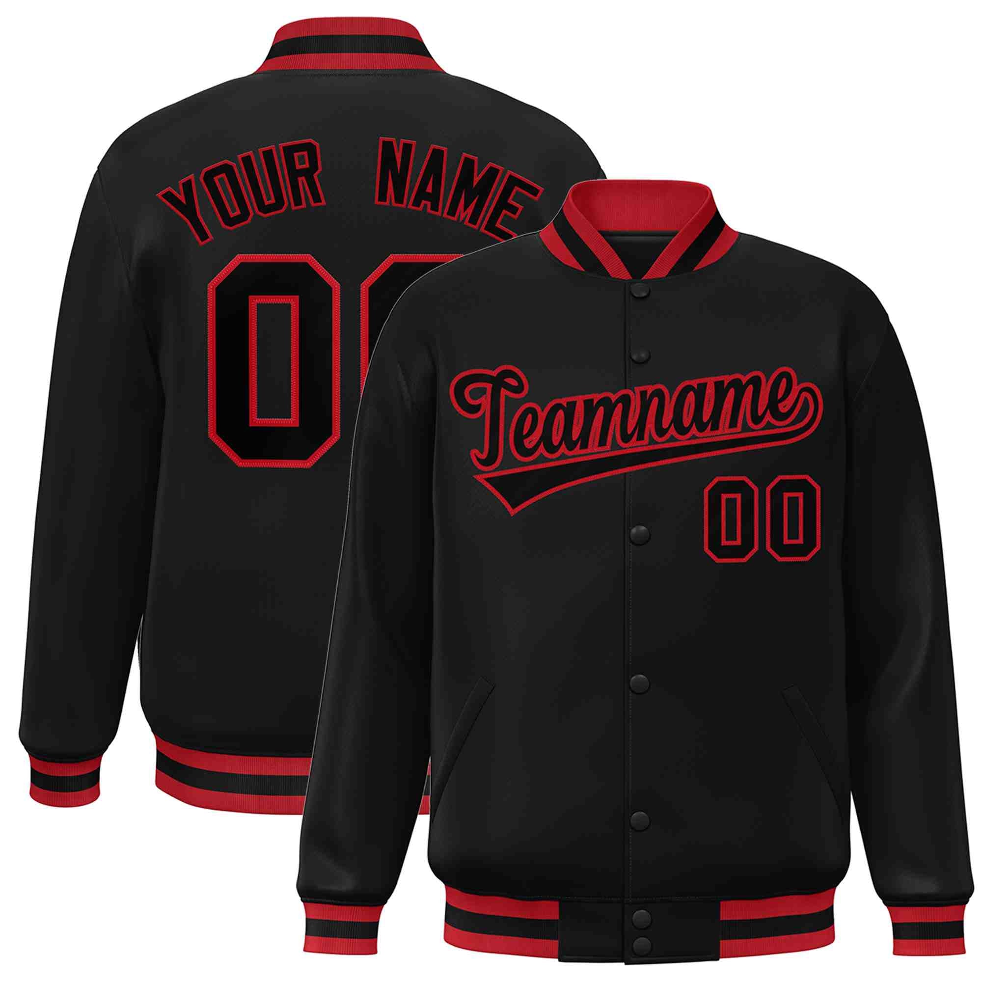 Custom Black Black-Red Classic Style Varsity Full-Snap Letterman Jacket