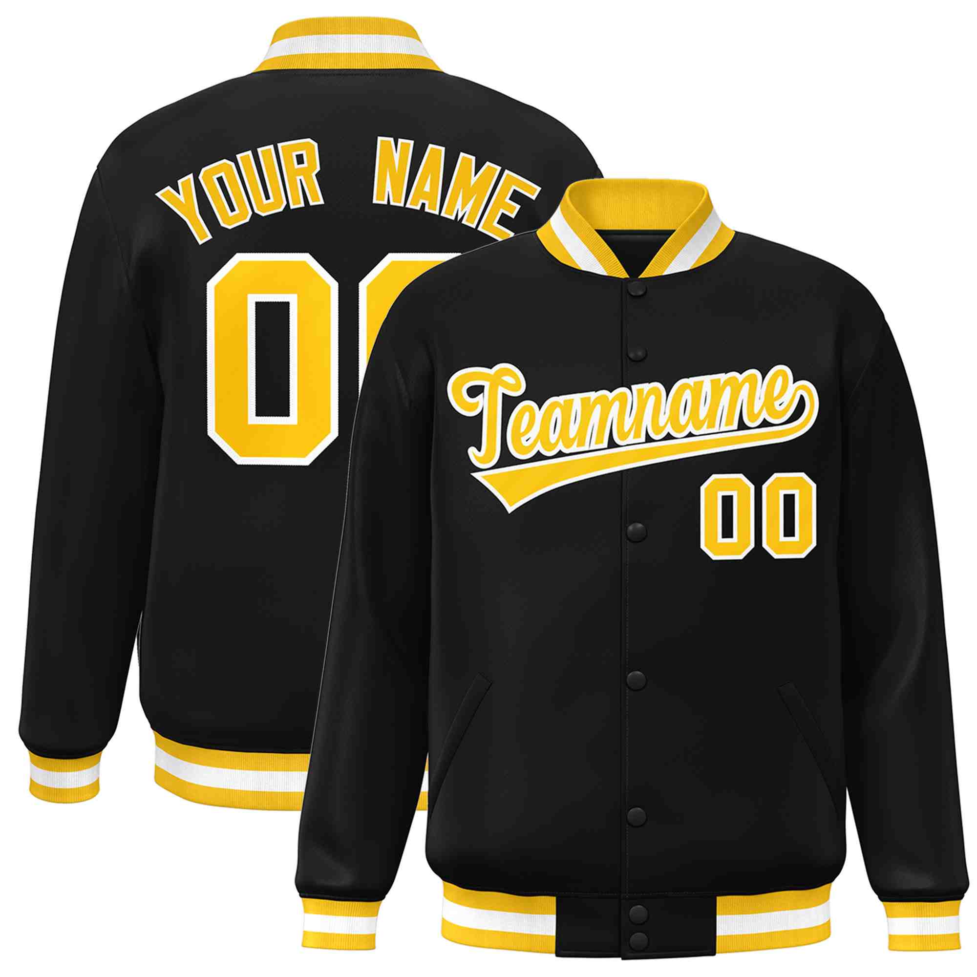 Custom Black Gold-White Classic Style Varsity Full-Snap Letterman Jacket