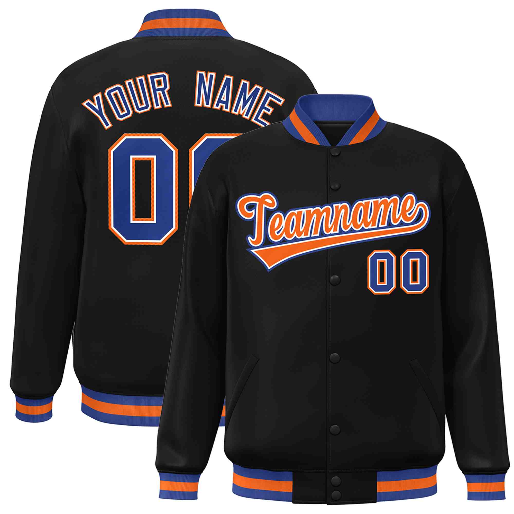 Custom Black Orange-White Classic Style Varsity Full-Snap Letterman Jacket