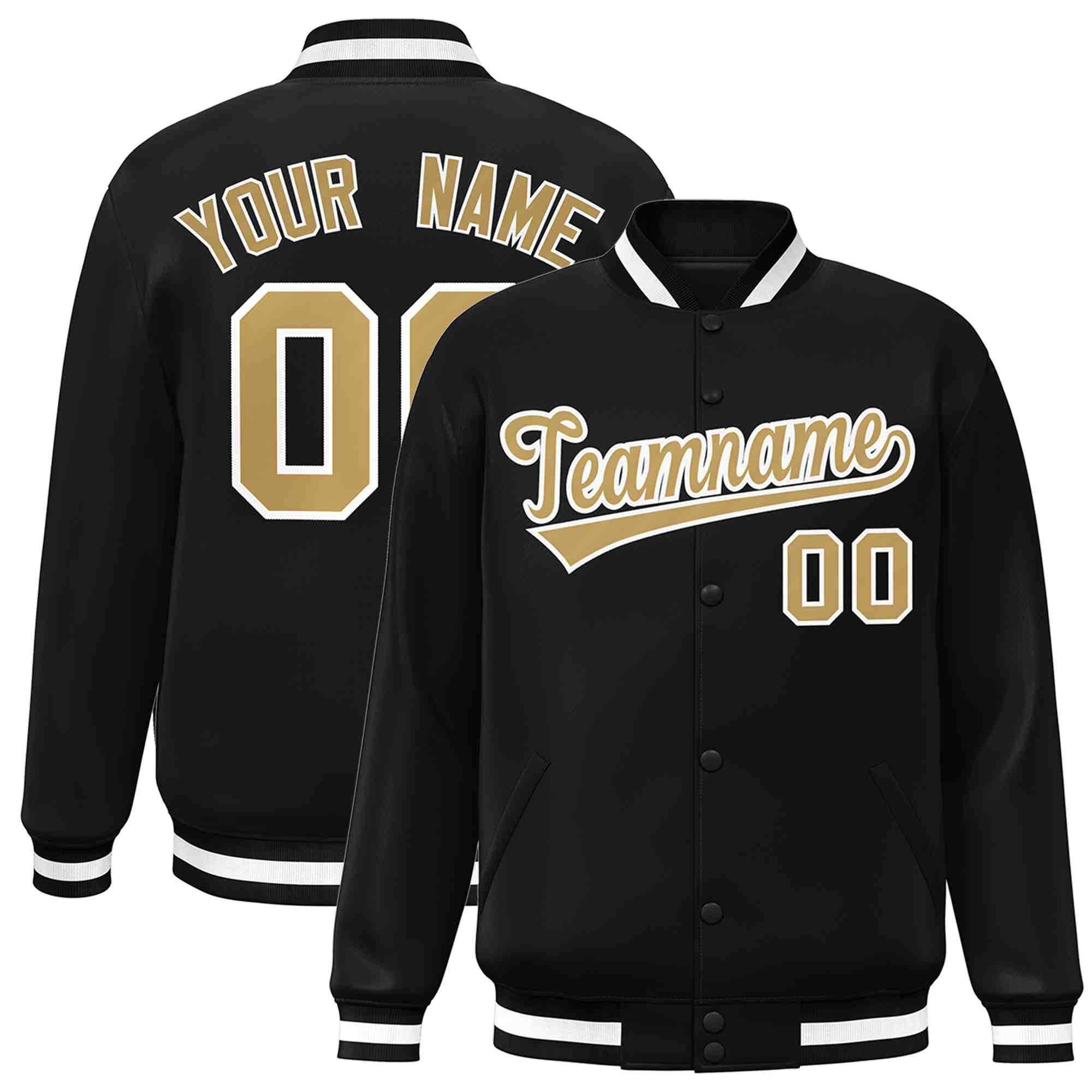 Custom Black Old Gold-White Classic Style Varsity Full-Snap Letterman Jacket