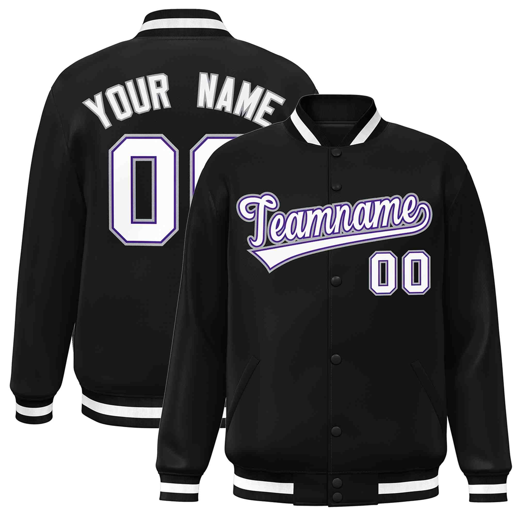 Custom Black White-Purple Classic Style Varsity Full-Snap Letterman Jacket