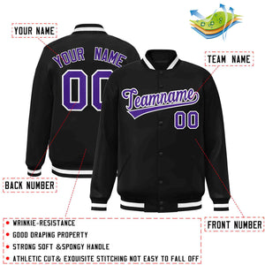 Custom Black Purple-White Classic Style Varsity Full-Snap Letterman Jacket