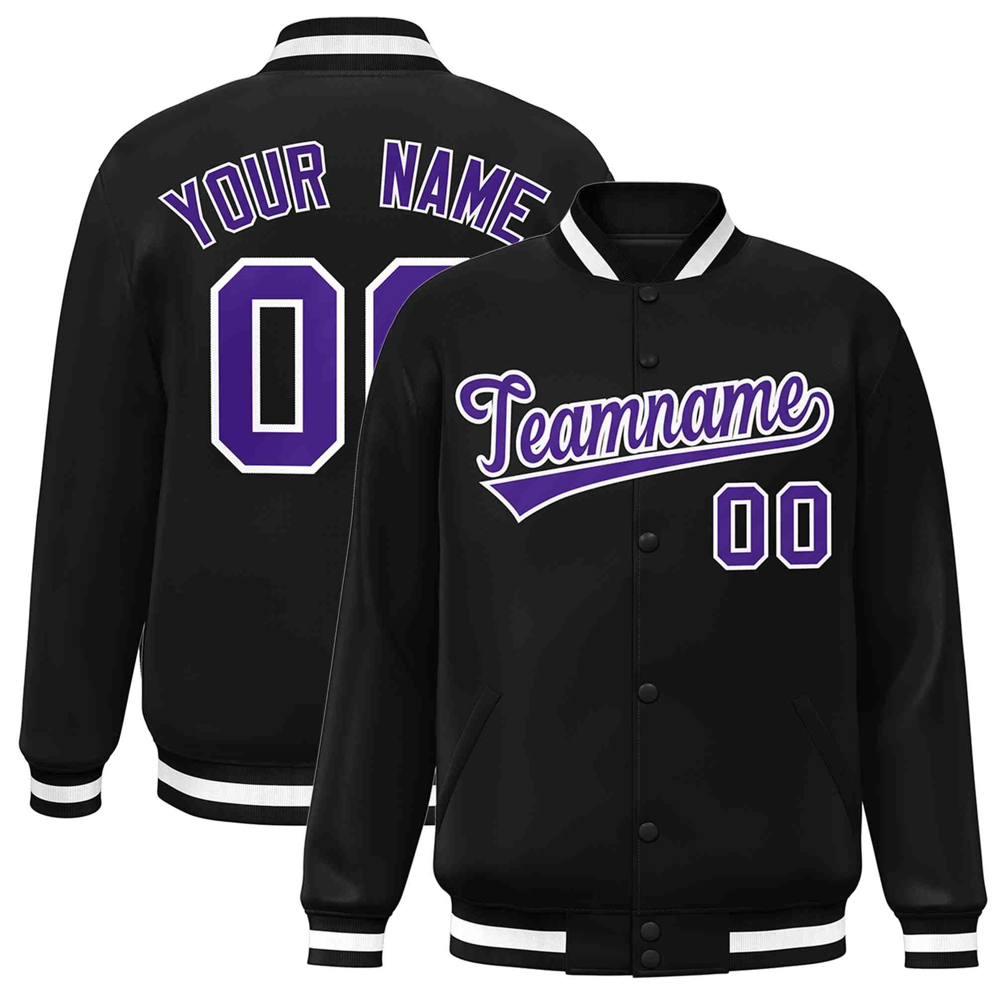 Custom Black Purple-White Classic Style Varsity Full-Snap Letterman Jacket