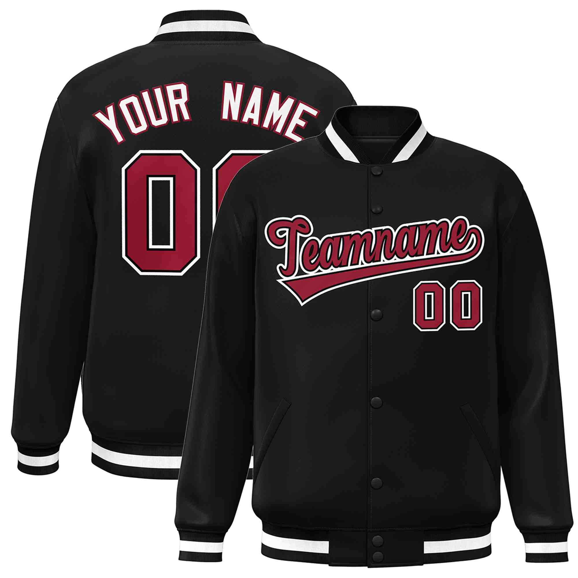 Custom Black Crimson-Black Classic Style Varsity Full-Snap Letterman Jacket