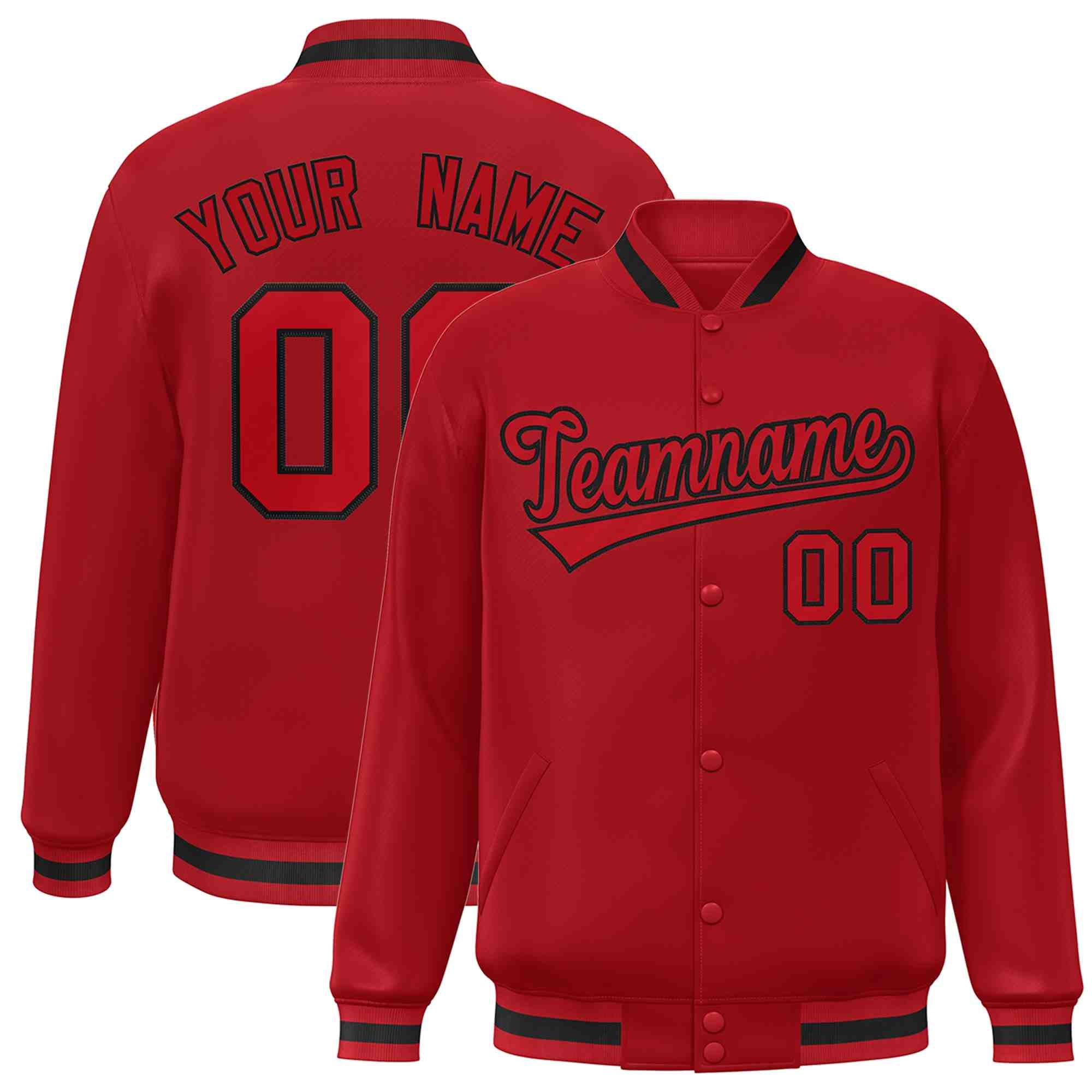 Custom Red Red-Black Classic Style Varsity Full-Snap Letterman Jacket