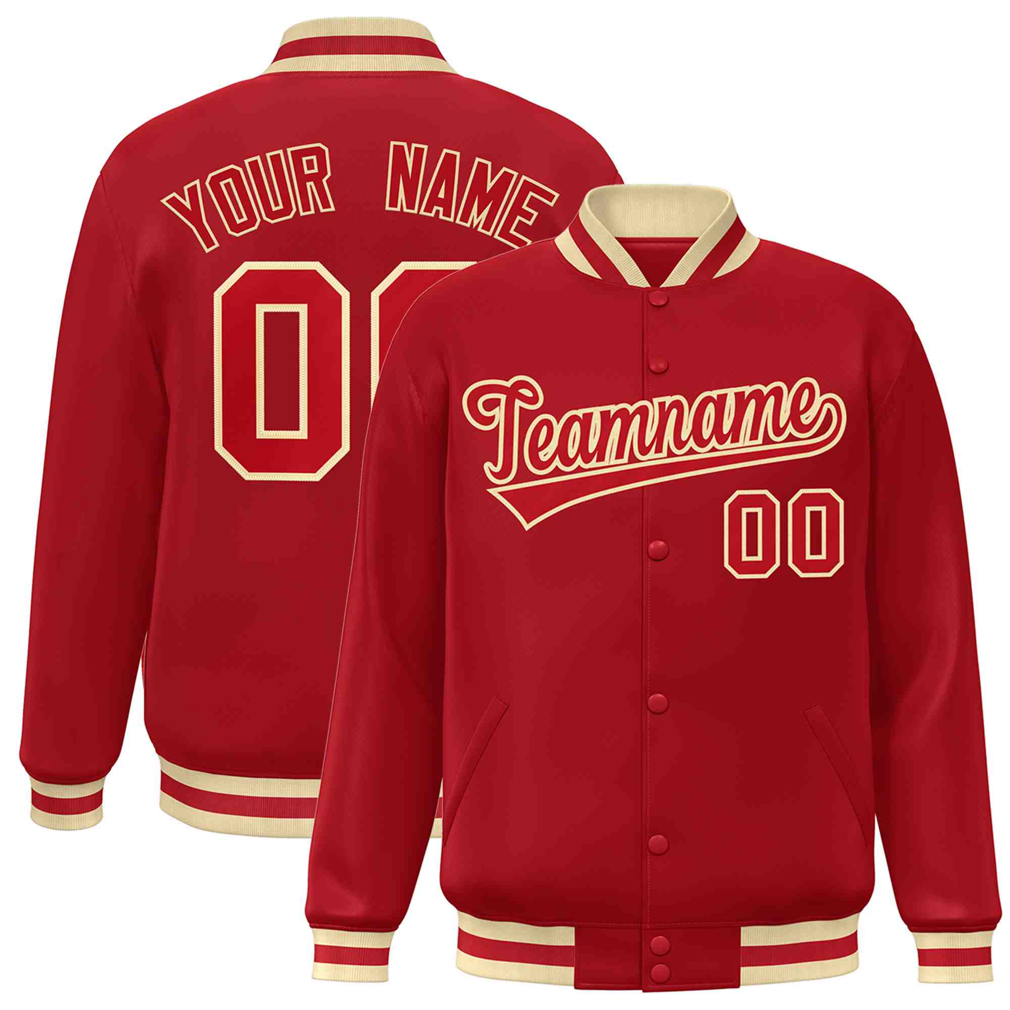 Custom Red Red-Khaki Classic Style Varsity Full-Snap Letterman Jacket