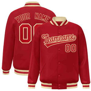 Custom Red Red-Khaki Classic Style Varsity Full-Snap Letterman Jacket