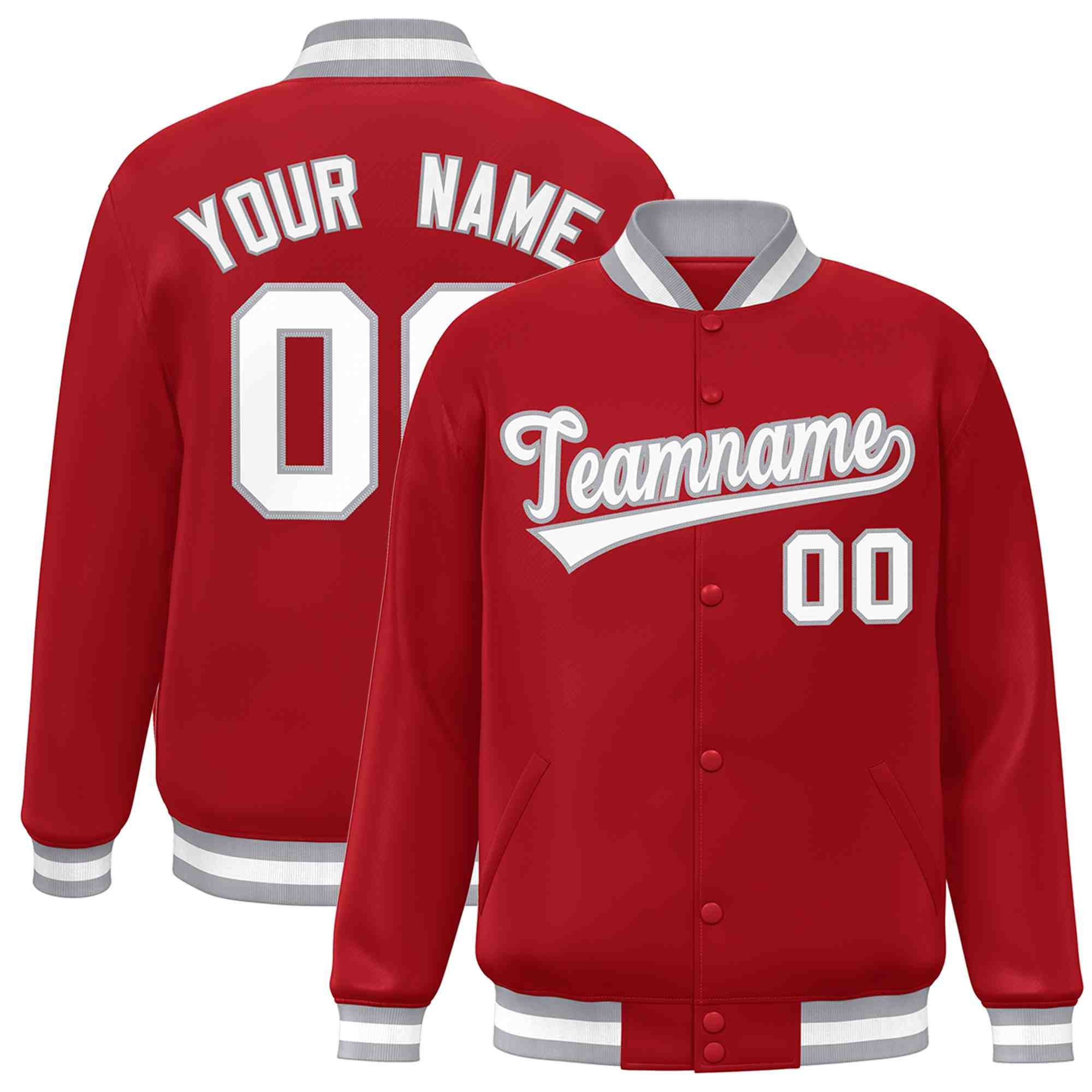 Custom Red White-Gray Classic Style Varsity Full-Snap Letterman Jacket