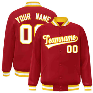 Custom Red White-Gold Classic Style Varsity Full-Snap Letterman Jacket