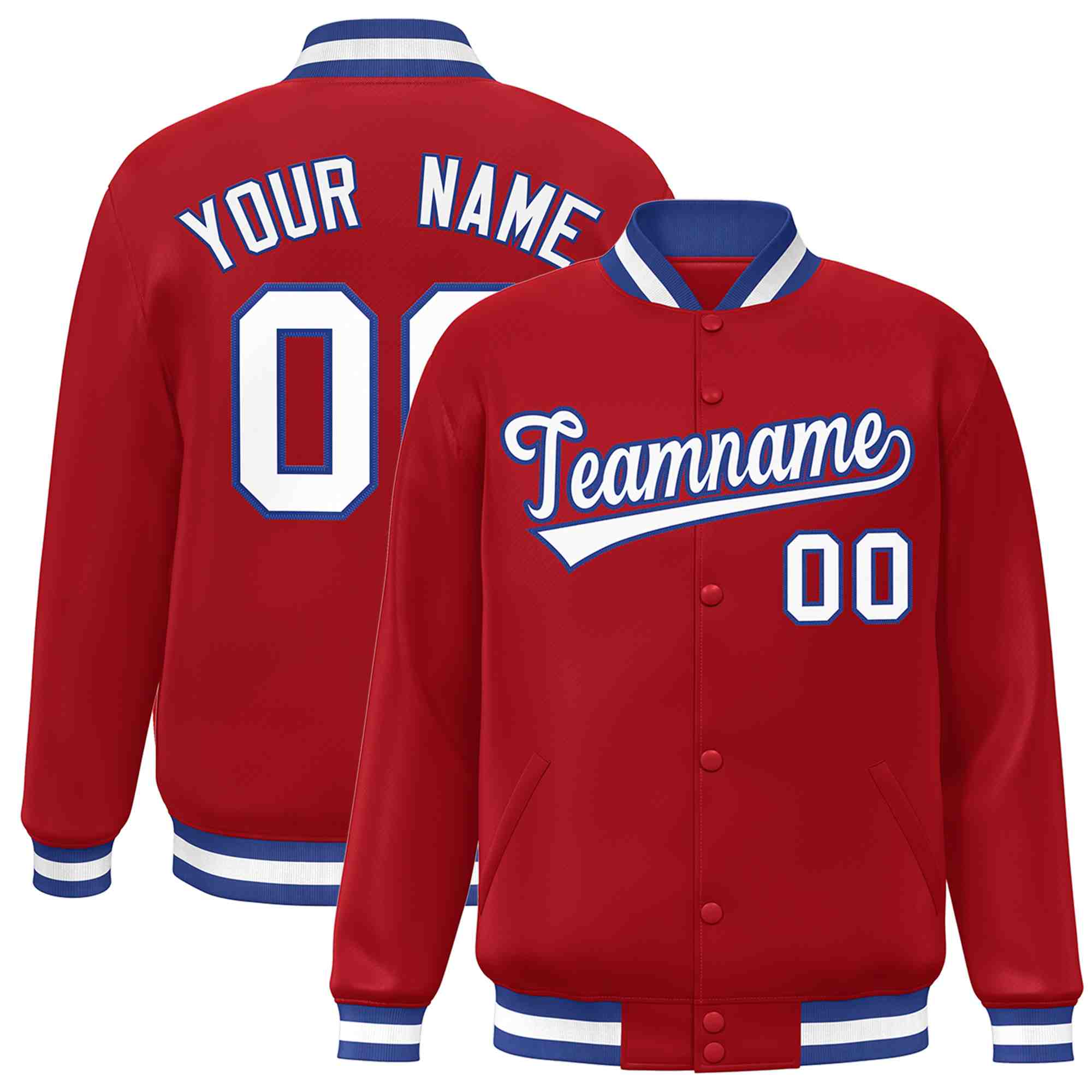 Custom Red White-Royal Classic Style Varsity Full-Snap Letterman Jacket