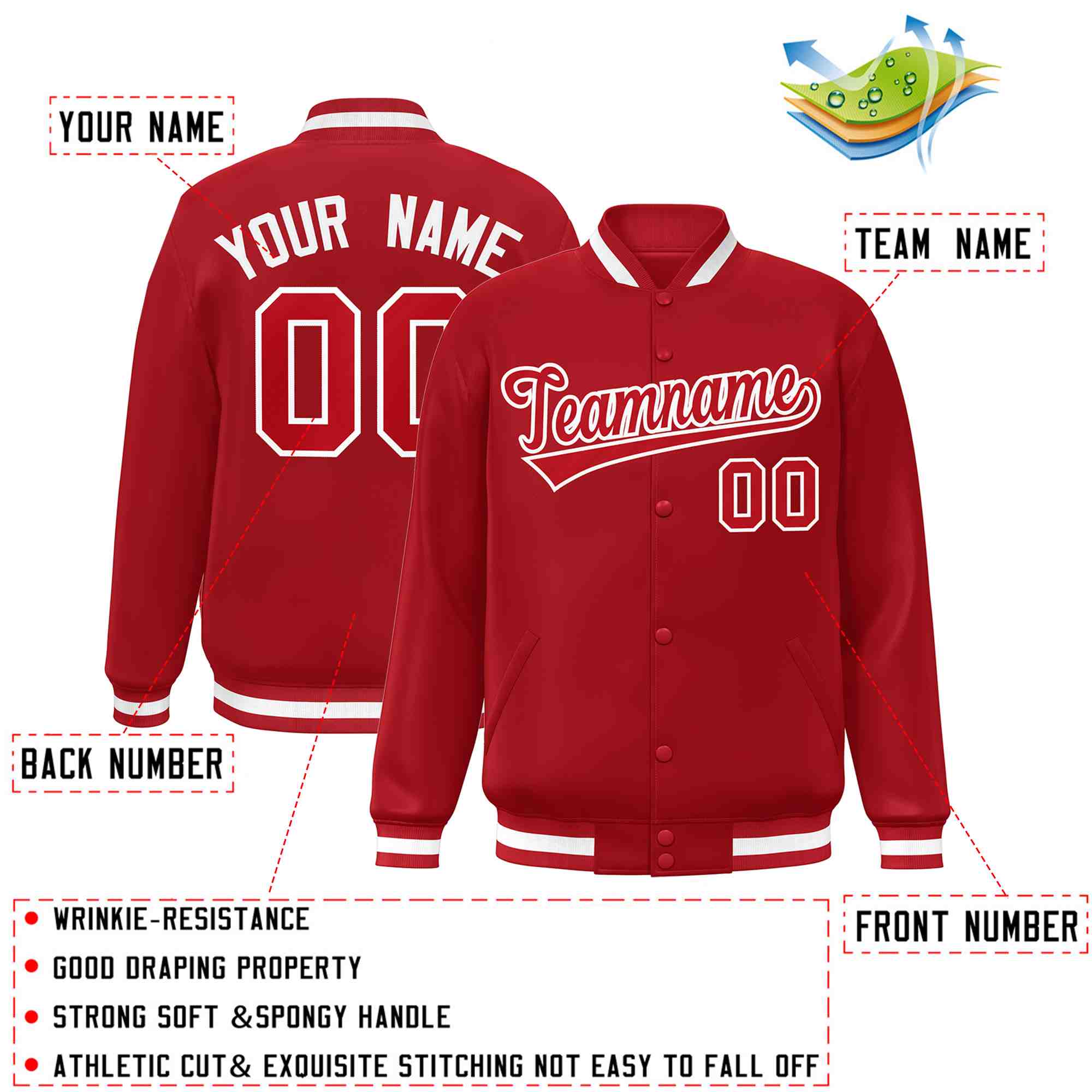 Custom Red Red-White Classic Style Varsity Full-Snap Letterman Jacket