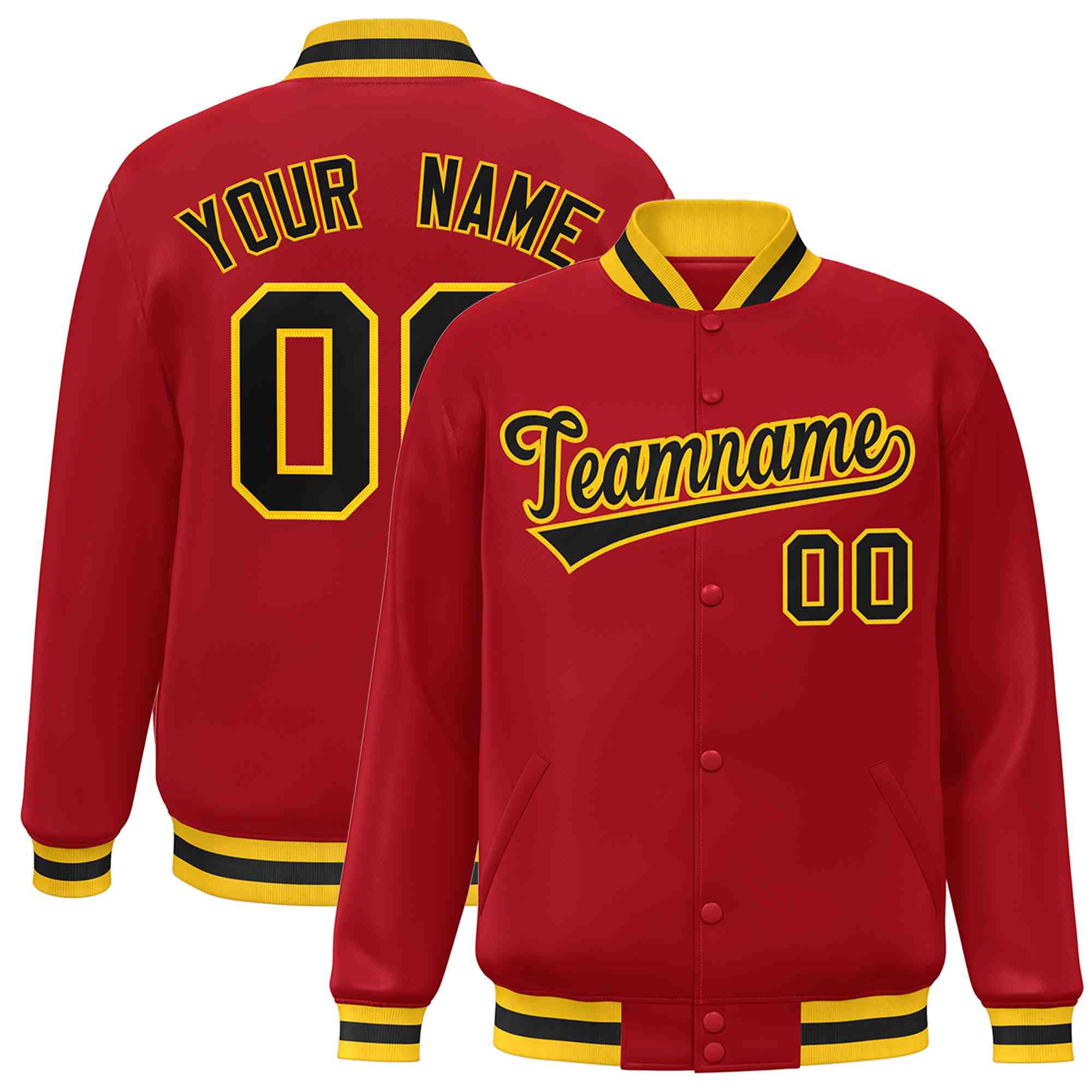 Custom Red Black-Gold Classic Style Varsity Full-Snap Letterman Jacket