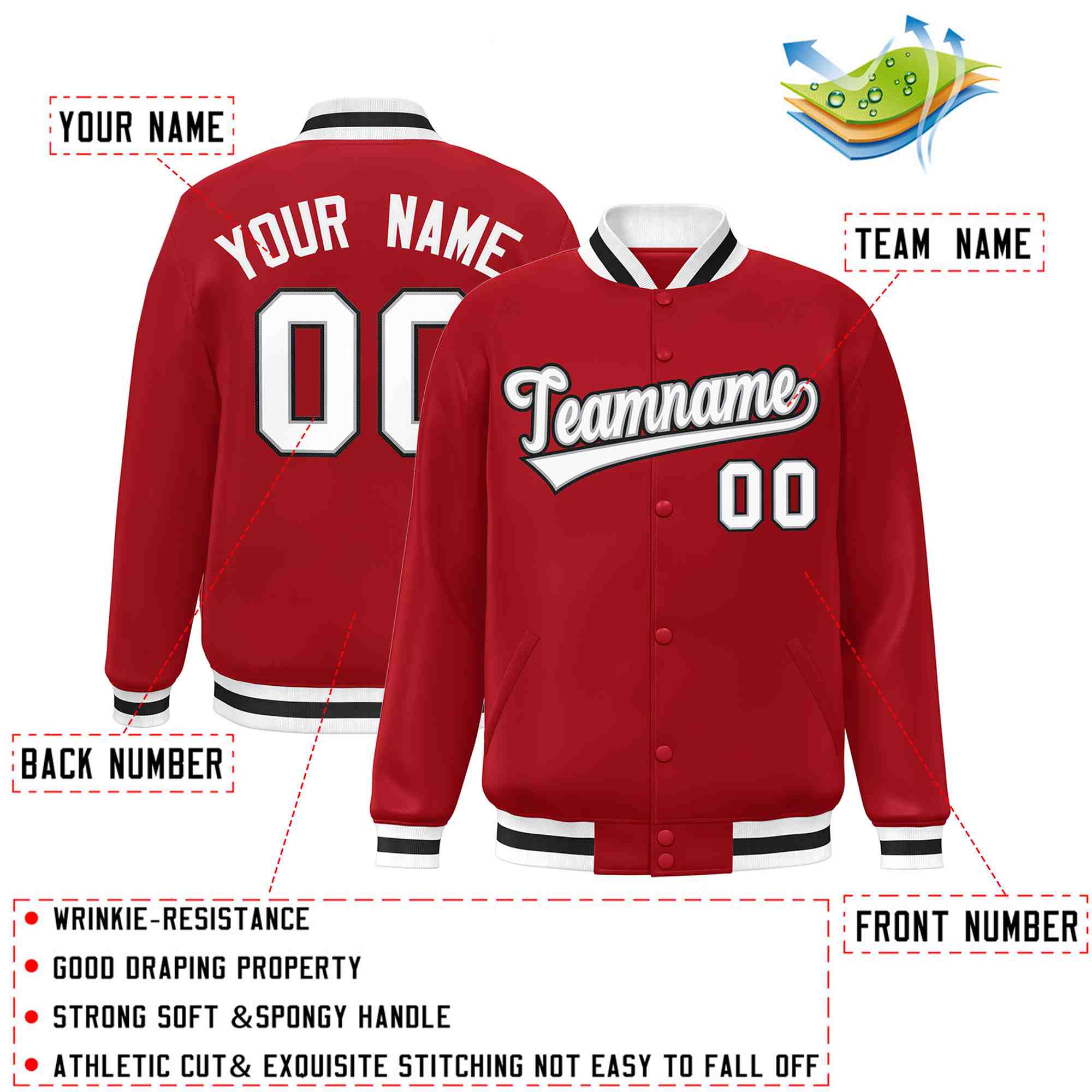 Custom Red White-Gray Classic Style Varsity Full-Snap Letterman Jacket