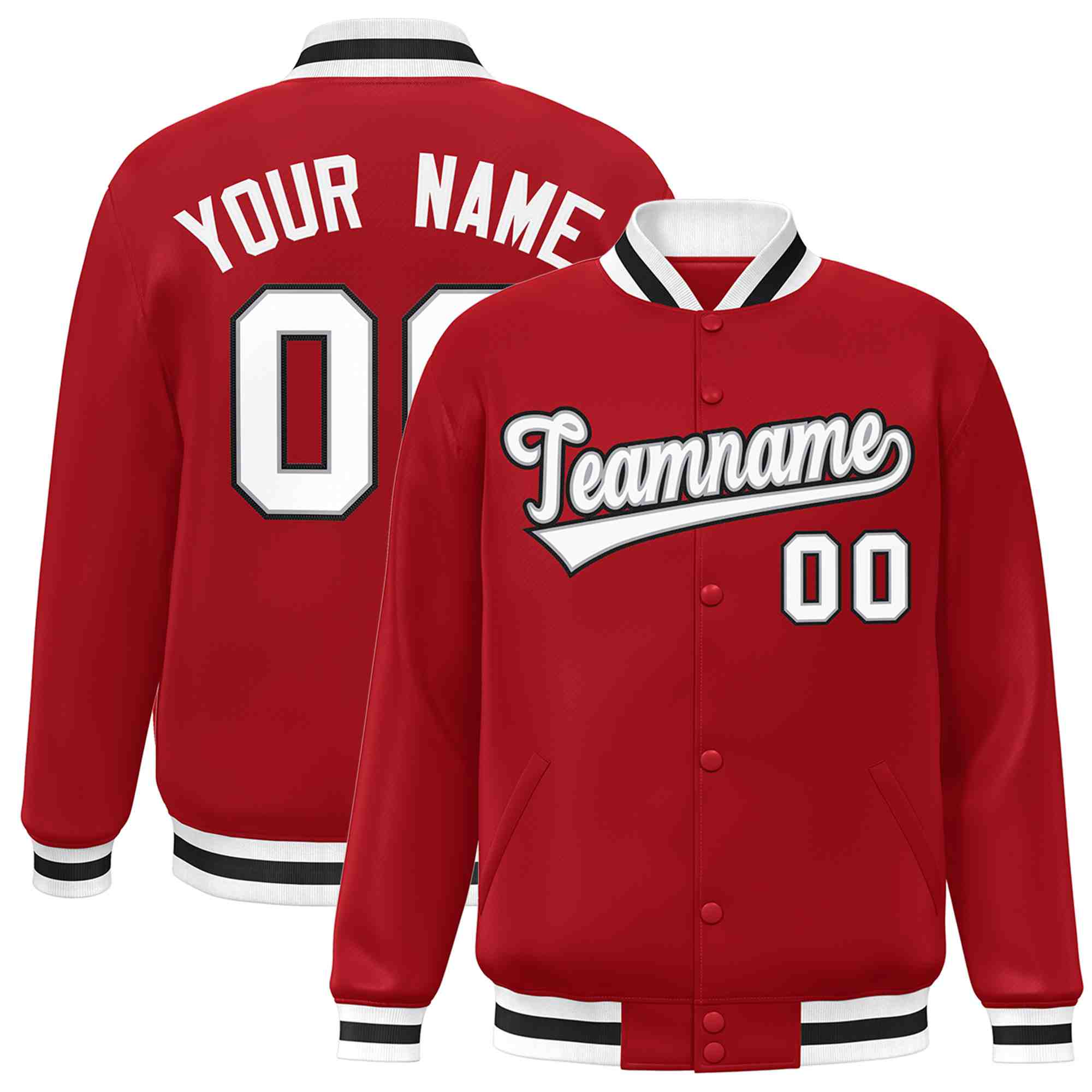 Custom Red White-Gray Classic Style Varsity Full-Snap Letterman Jacket