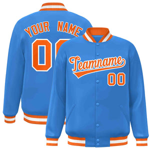 Custom Powder Blue Orange-White Classic Style Varsity Full-Snap Letterman Jacket