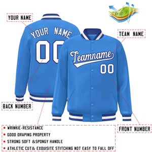 Custom Powder Blue White-Royal Classic Style Varsity Full-Snap Letterman Jacket