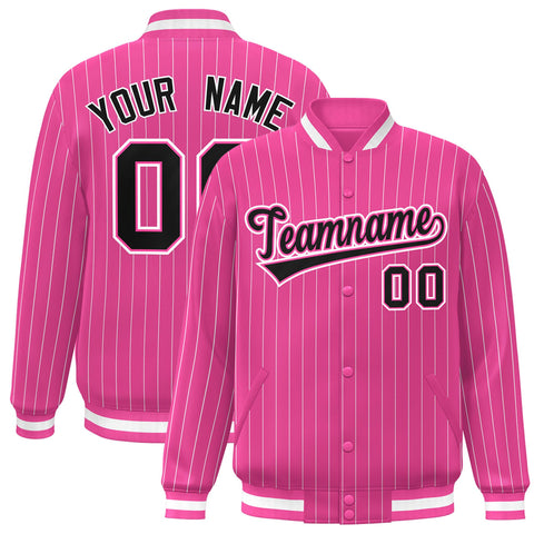 Custom Pink Black-White Stripe Fashion Letterman Bomber Varsity Jacket