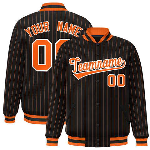 Custom Black Orange-White Bomber Stripe Fashion Letterman Jacket for Teams