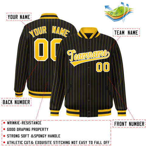 Custom Black Gold-White Bomber Letterman Stripe Fashion Jacket for Teams
