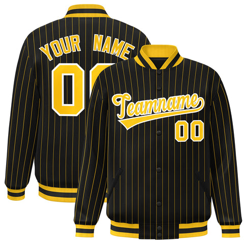 Custom Black Gold-White Bomber Letterman Stripe Fashion Jacket for Teams