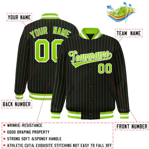 Custom Black Neon Green-White Letterman Stripe Fashion Jacket for Teams