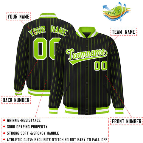Custom Black Neon Green-White Letterman Stripe Fashion Jacket for Teams