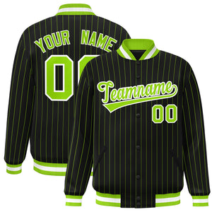 Custom Black Neon Green-White Letterman Stripe Fashion Jacket for Teams