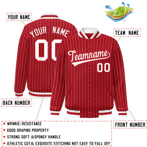 Custom Red White-Red Stripe Fashion Letterman Bomber Varsity Jacket