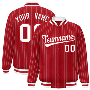 Custom Red White-Red Stripe Fashion Letterman Bomber Varsity Jacket