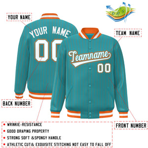 Custom Aqua Blanc-Orange Personnalisé Bomber Stripe Fashion Varsity Full-Snap Jacket