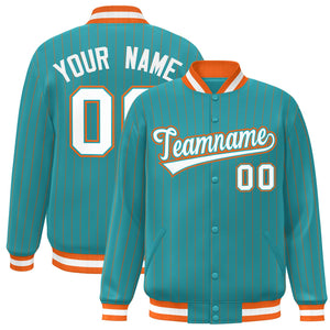 Custom Aqua Blanc-Orange Personnalisé Bomber Stripe Fashion Varsity Full-Snap Jacket