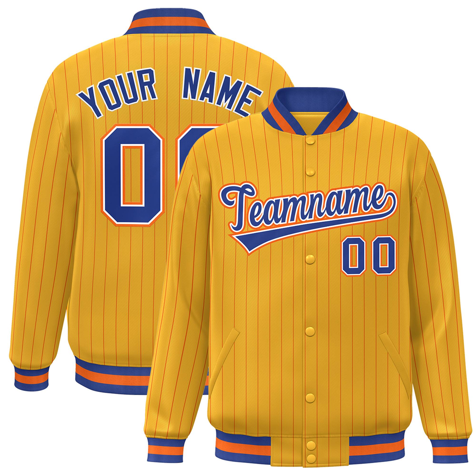 Custom Gold Royal-Orange Personalized Stripe Fashion Bomber Jacket for Teams