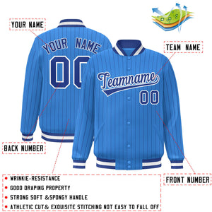 Custom Powder Blue Royal-White Personalized Stripe Fashion Letterman Bomber Varsity Jacket