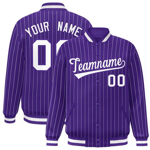 Custom Purple White-Purple Personalized Stripe Fashion Letterman Bomber Varsity Jacket