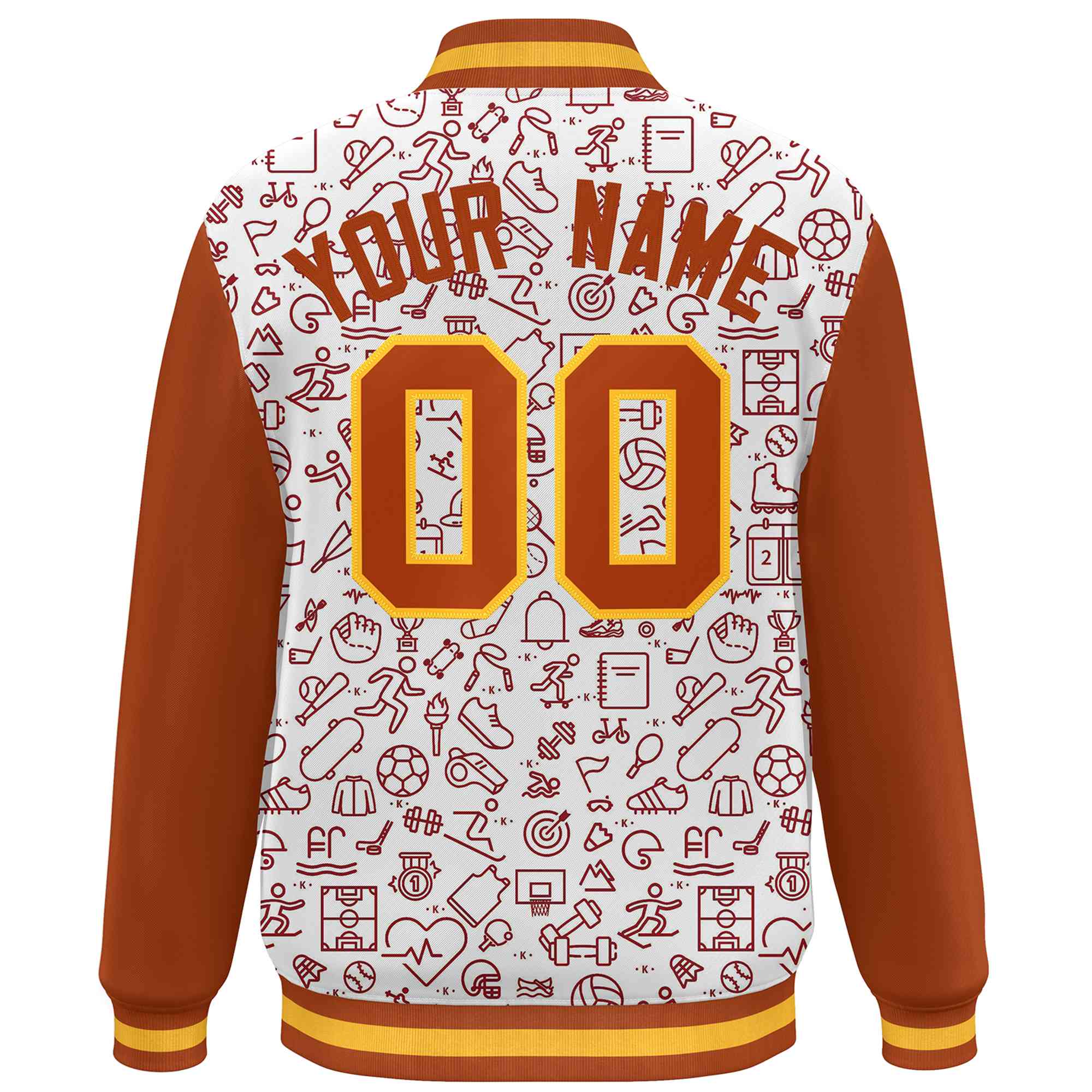 Custom White Texas Orange Line Graffiti Pattern Varsity Raglan Sleeves Letterman Baseball Jacket